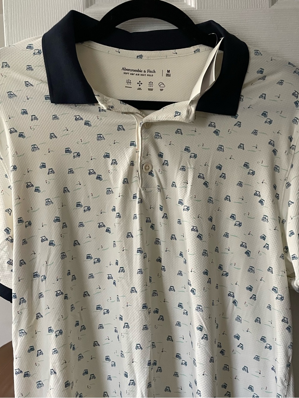 NWT Men’s Abercrombie & Fitch Cream Polo w/ Navy Collar & Print Golf Shirt (Med)